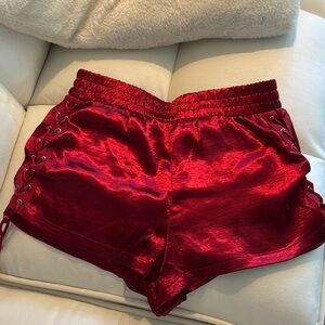 Women’s red silky tie shorts